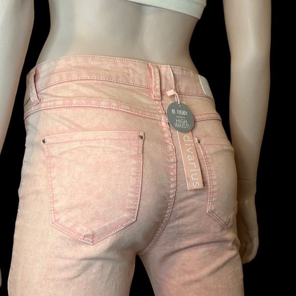 Stradivarius Jeans 5 Pocket Factory Faded Slim Skinny Salmon Pink High Waist - Picture 7 of 16